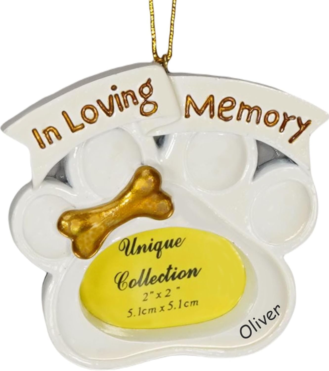 In Loving Memory Dog Paw with Gold Dog Bone Pet Memorial Ornament with Custom Pet name