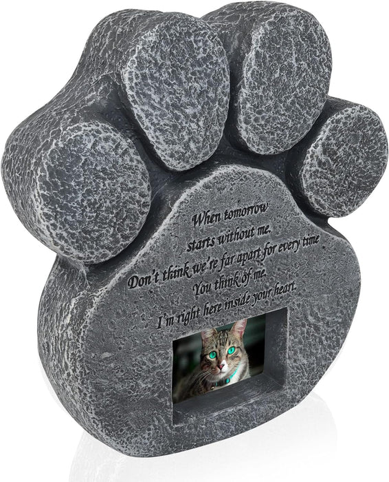 Pet Memorial Stone for Cats and Dogs – Paw Shaped Memorial Image Frame