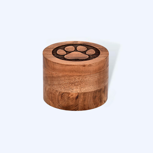 Acacia Wood Paw Print Decorative Pet Urn