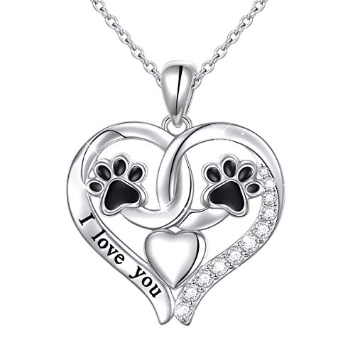 Sterling Silver Cute Dog Paw Print Heart Pendant Necklace 18 inches
