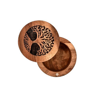 Handcrafted Acacia Wood Pet Urn, Tree of Life Design