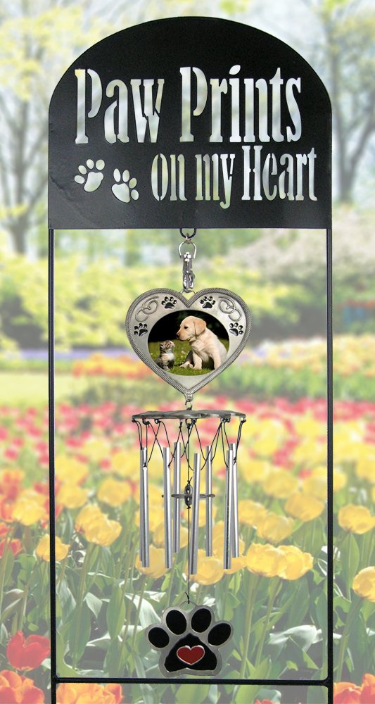 Pet Memorial Wind Chimes - Black Wrought Iron Garden Stake and Windchime