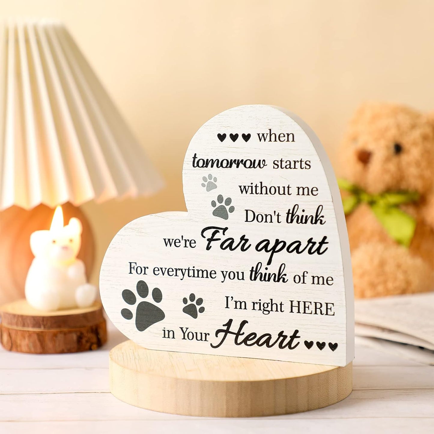 Pet Memorial Gifts Bereavement Remembrance Gifts for Loss of Dog Cat - Heart Shaped Wood Sign When Tomorrow Starts Without Me Wooden Plaque