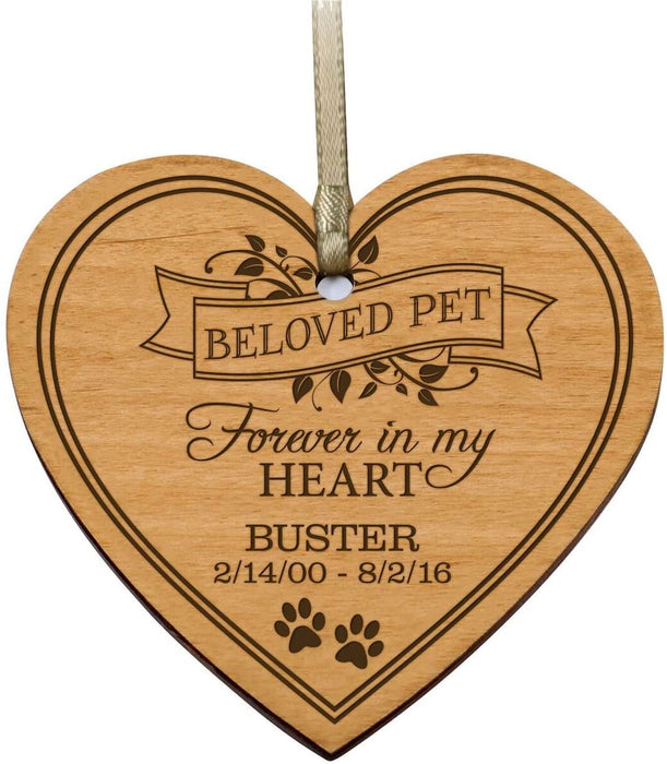 Custom Engraved Wooden Memorial Ornament for Loss of Pet
