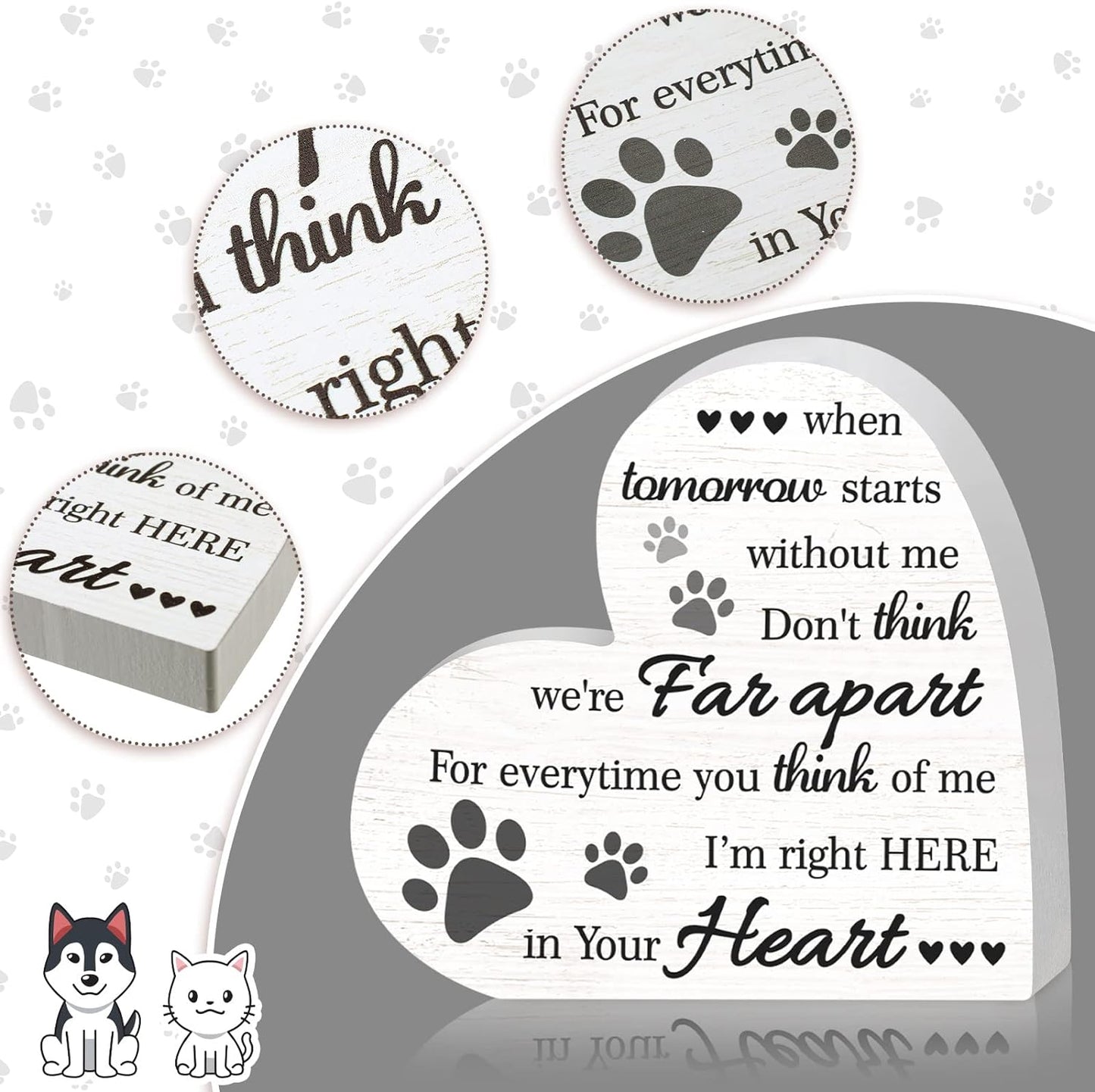 Pet Memorial Gifts Bereavement Remembrance Gifts for Loss of Dog Cat - Heart Shaped Wood Sign When Tomorrow Starts Without Me Wooden Plaque