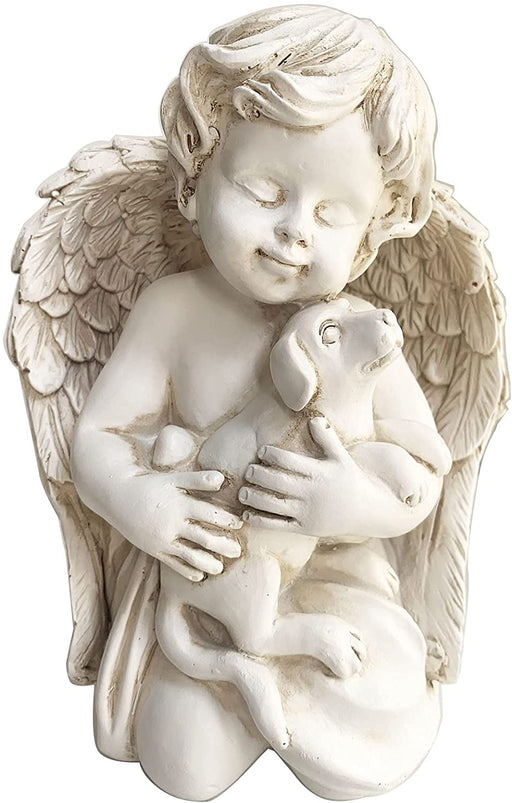 Resin Angel with Dog Statue Pet Dog Memorial Sculpture 7"