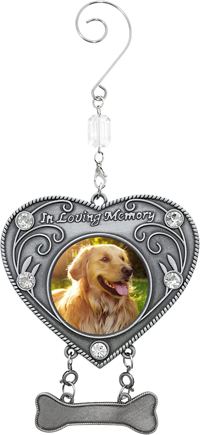 Dog Memorial Photo Ornament | "In Loving Memory" Heart Shaped Picture Christmas Ornament