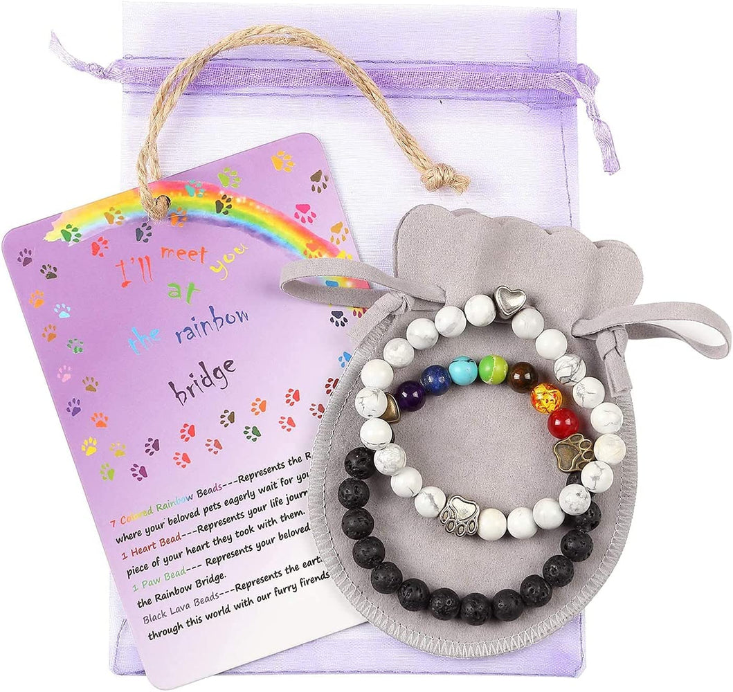 Natural Lava Bead Pet Memorial Bracelet Gift | Includes Rainbow Bridge Card Sympathy