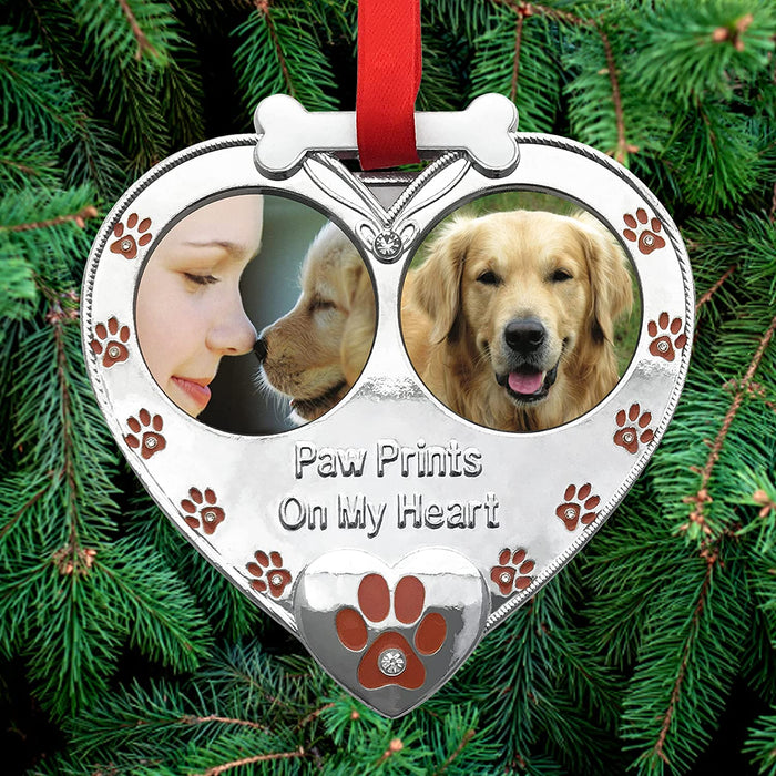 Double Picture Pet Ornament - Paw Prints on My Heart - 2 Pack