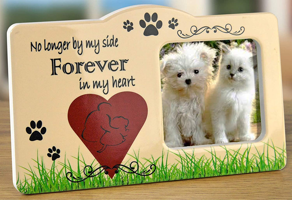 Pet Memorial Frame - No Longer By Our Side Forever in Our Hearts Ceramic 4x6"