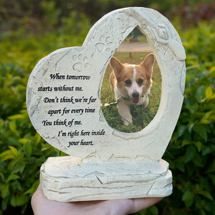 Paw Print Pet Heart Shaped Dog Memorial Stone with Photo Frame