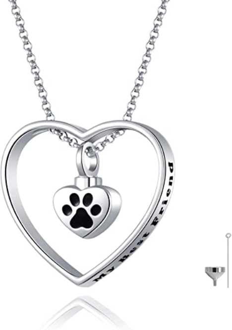 925 Sterling Silver Pet Memorial Heart Cremation Urn Necklace