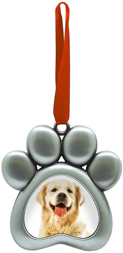 Pet Memorial Picture Ornament - Pawprint Metal Holiday Photo Frame