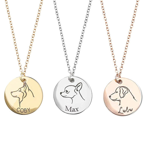 Dog Portrait Personalized Name Necklace Dog Jewelry Pet Lover Gift