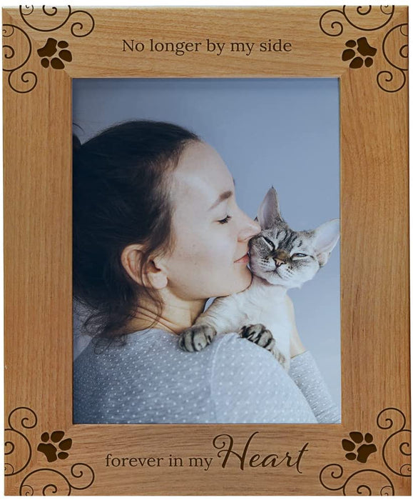 No Longer By My Side, Forever In My Heart - Pet Memorial Picture Frame Natural Wood