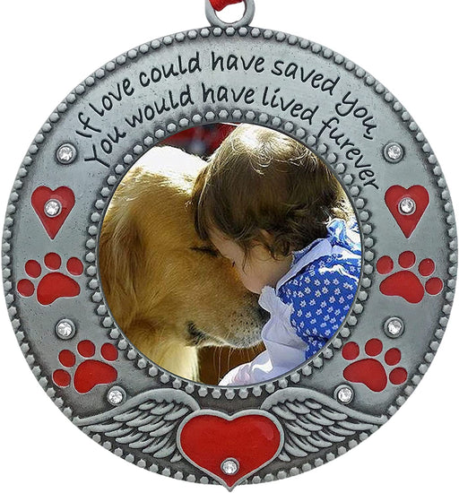 Loving Memory Pet Ornament - Furever in My Heart - Red Hearts with Angel Wings and Paw Prints