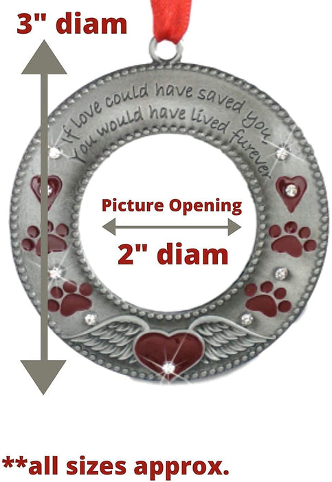 Loving Memory Pet Ornament - Furever in My Heart - Red Hearts with Angel Wings and Paw Prints