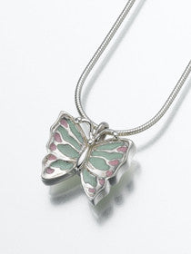 Sterling Silver Butterfly w/ Enameled Wings Keepsake Urn Pendant