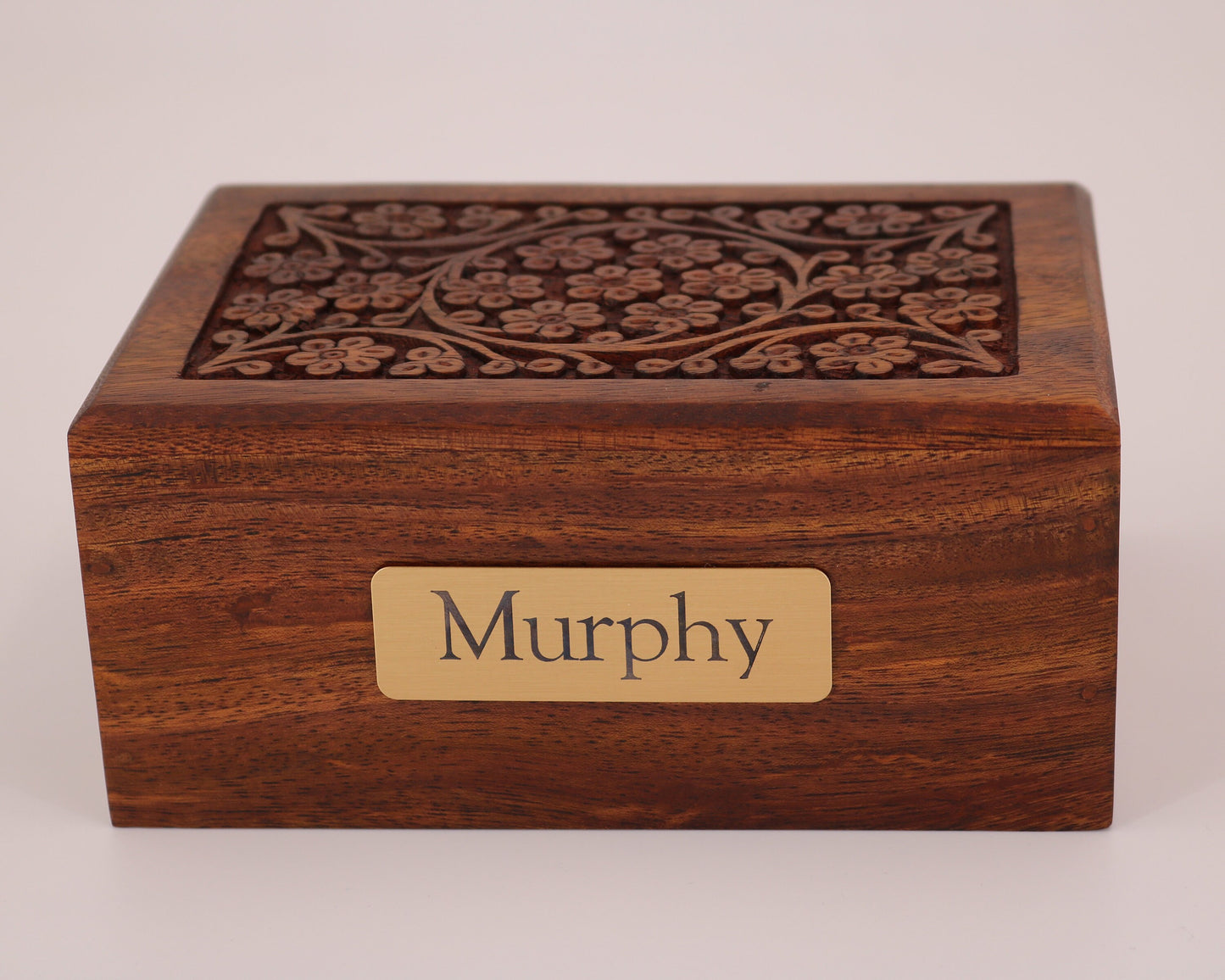 Rosewood Pet Urn- Hand Carved with Personalized Plate