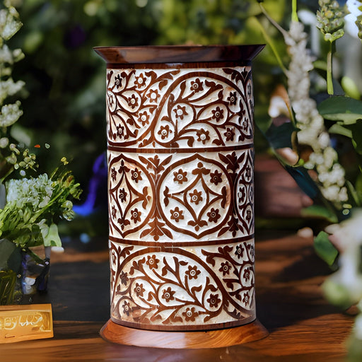 Handcrafted and White Painted Rosewood Wooden Cremation Urn