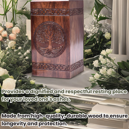 Rectangular Hand-Carved Wooden Rosewood Tree Urn Box