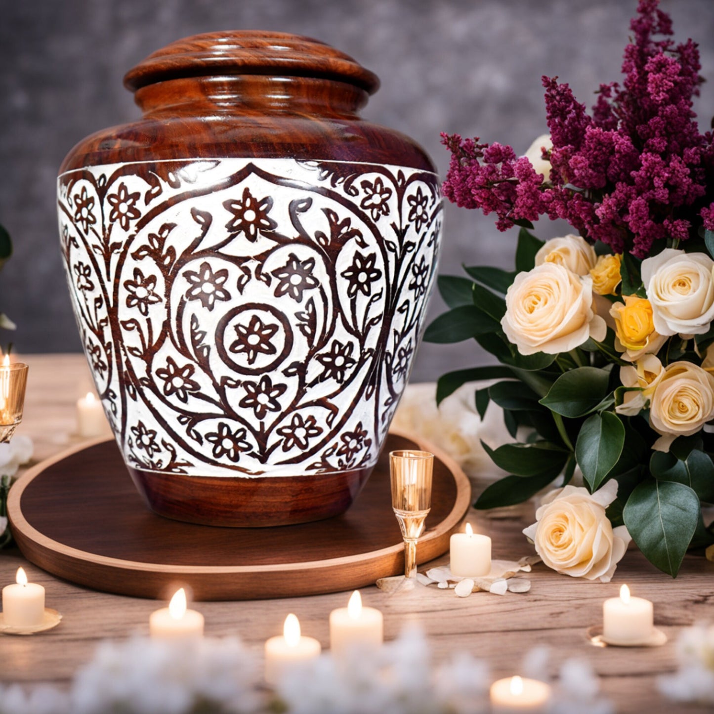Handcrafted Rosewood White Urn