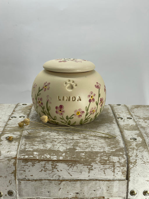 Ceramic Pink "Forget Me Not" Pet Urn - Handcrafted & Painted in USA