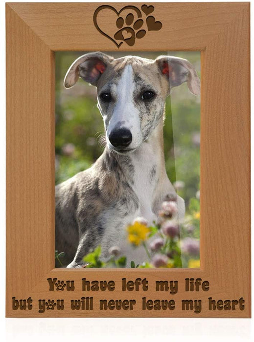 Pet Memorial Doggie Paw Engraved Natural Wood Picture Frame