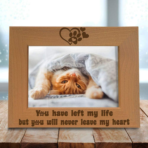 Pet Memorial Doggie Paw Engraved Natural Wood Picture Frame