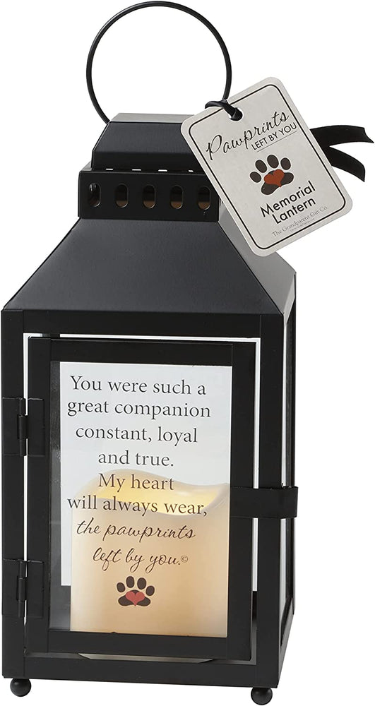 Pet Memorial Pawprint Left Metal Lantern, Black