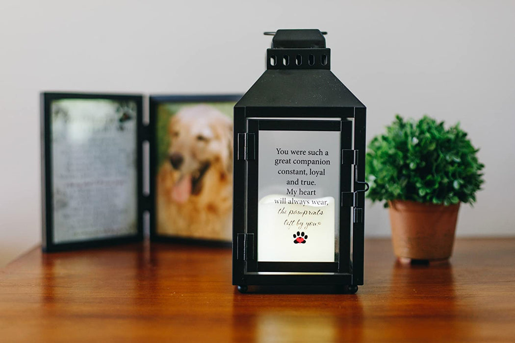 Pet Memorial Pawprint Left Metal Lantern, Black