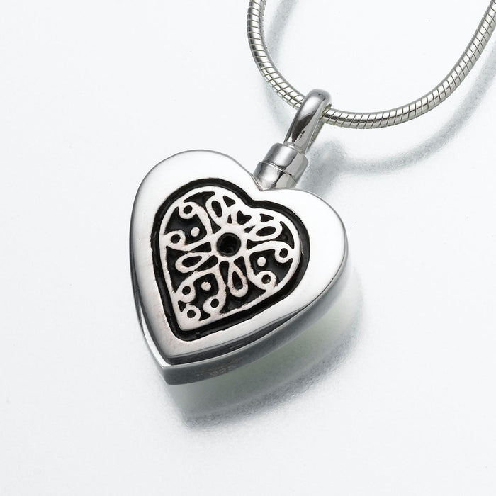 Heart Pendant with Filigree Insert Keepsake Urn