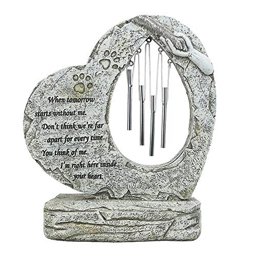Heart Shaped Dog Memorial Stone with Wind Chime